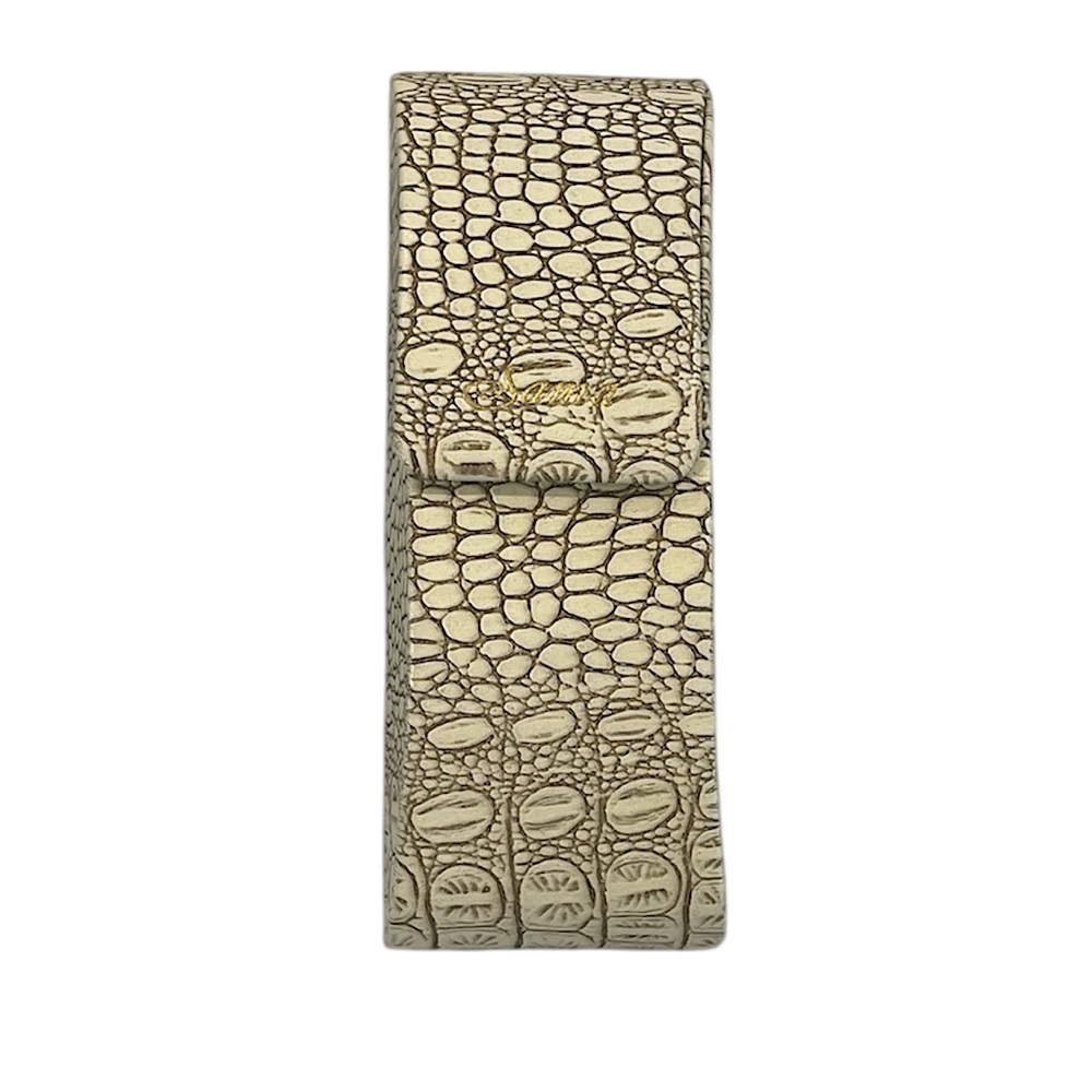 Sama Crocodile Embossed Beige Leather Eyewear Case